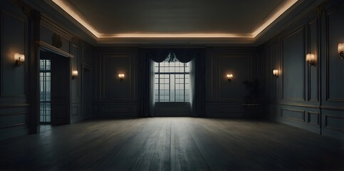 Empty elegant vintage room at night with copy space