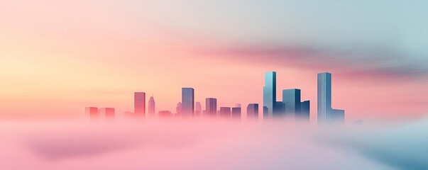 Fototapeta premium Atmospheric fog, modern skyline, muted tones, 3D illustration
