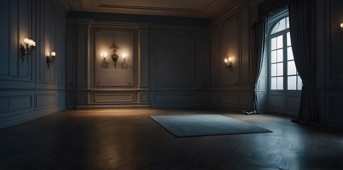 Empty elegant vintage room at night with copy space