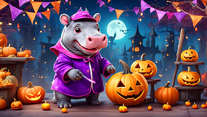 .Cute Animals in a Festive Halloween Atmosphere, adorable creatures celebrating the magic of Hallowe