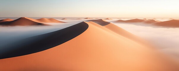Desert dunes, fog rolling in, soft light, 3D illustration