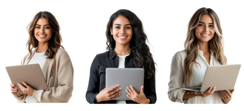 Set of Smiling Woman Holding Laptop Clipart, Professional Businesswoman, Remote Work Illustration, Sublimation PNG, Digital Download, Transparent Background