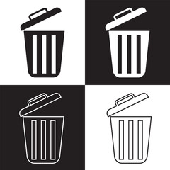 Trash bin icons. Dustbin, trash sign icon. Waste, delete symbol.  Vector illustration isolated on white and black  background. EPS 10