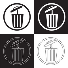 Trash bin icons. Dustbin, trash sign icon. Waste, delete symbol.  Vector illustration isolated on white and black  background. EPS 10