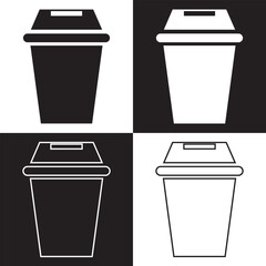 Trash bin icons. Dustbin, trash sign icon. Waste, delete symbol.  Vector illustration isolated on white and black  background. EPS 10