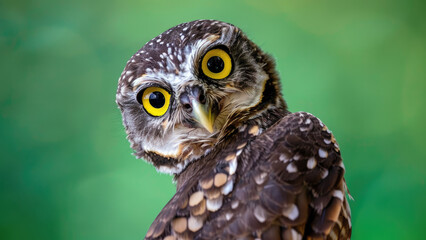Naklejka premium Close-up of a spotted owl looking directly at the camera
