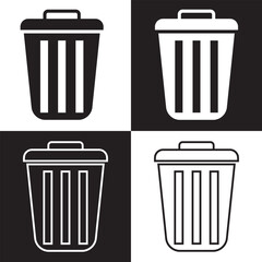 Trash bin icons. Dustbin, trash sign icon. Waste, delete symbol.  Vector illustration isolated on white and black  background. EPS 10