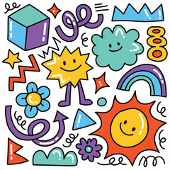 Freehand doodle cute fun character element vector