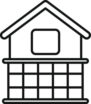 recommend clip art: Minimalist vector line art illustration representing a small house with a large veranda, ideal for a real estate logo or a minimalist architecture design