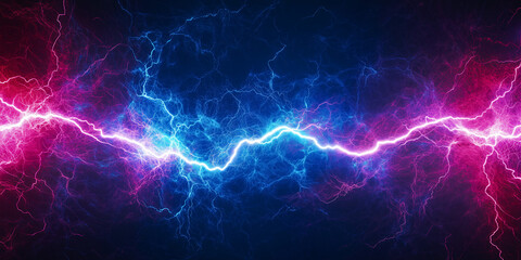 Obraz premium Blue and pink electric lightning bolts streaking across dark background