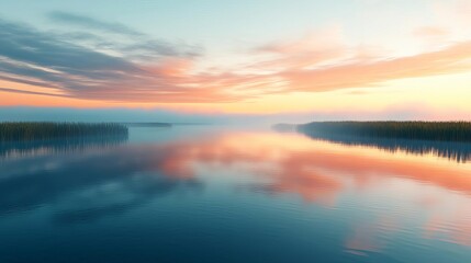 Riverbed, fog flowing, tranquil morning, 3D illustration