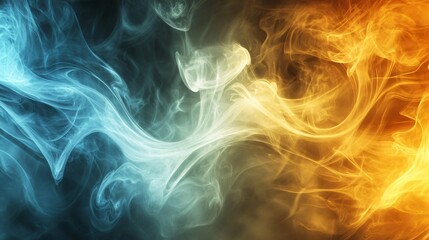 Obraz premium Abstract blue and orange smoke swirl on dark background.