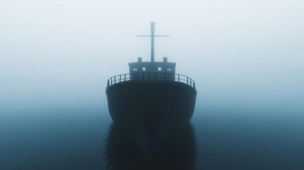Sunken ship, surrounded by fog, eerie ocean, 3D illustration