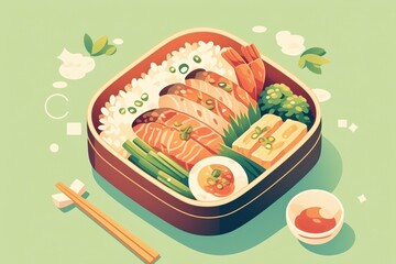 Colorful Bento Box with Fresh Ingredients and Sides