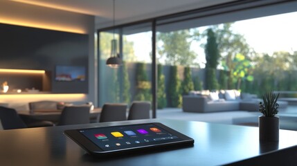 A tablet is on a table in a living room