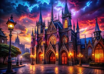 Dark and Mysterious Gothic Background with Intricate Architectural Elements and Atmospheric Lighting