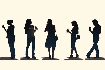 Fototapeta premium Contemporary silhouettes of individuals in dynamic poses capturing movement and expression