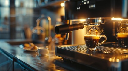 Espresso machine brewing coffee in cozy kitchen representing Black Friday deals on appliances