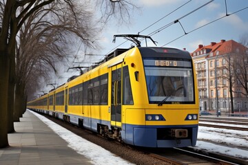 Fototapeta premium Sleek and simple modern minimalist public transport empty tram or metro with clear lines