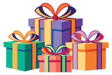 Colorful Gift Boxes illustration on white background.