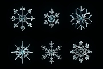 Delicate snow crystals  isolated elements of fluffy snowflakes in soft, gentle hues