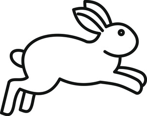 Simple line art vector illustration of a cute bunny rabbit jumping in the air