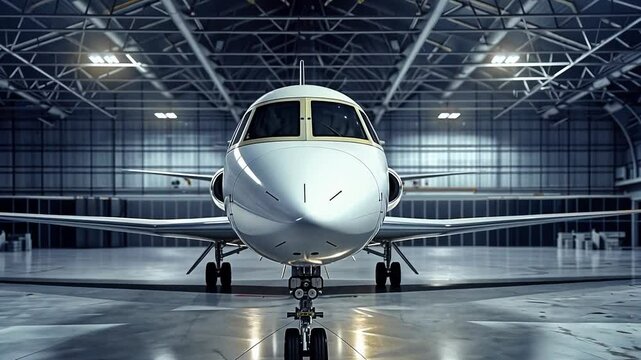 Private jet in hangar waiting for departure