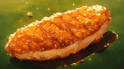 Golden Crispy Chicken Breast on Green Background