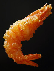 A beautifully cooked shrimp on a black plate, showcasing its vibrant color and appealing texture.