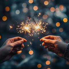 two hands holding candles celebrating new year