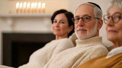 Obraz premium A cozy indoor scene featuring three adults, reflecting warmth and togetherness, possibly during a family gathering or celebration.