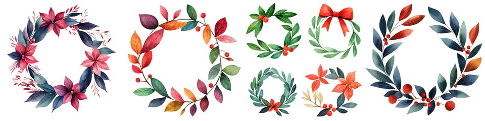Naklejka premium Colorful floral wreaths on a white isolated background.