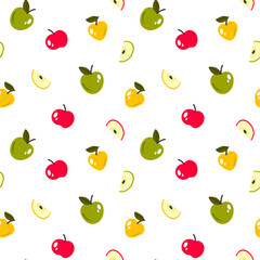 Seamless pattern with apples on white background. Vector illustration.