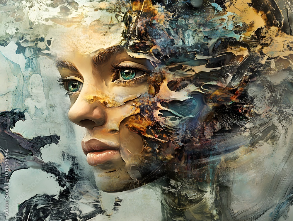 Poster abstract portrait with swirling colorful textures