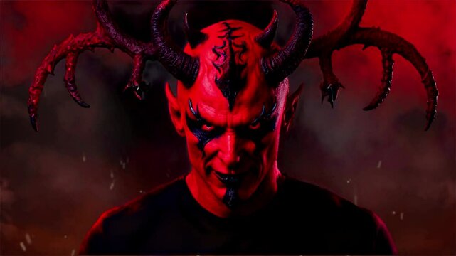 red devil person or devil and angel. scary halloween zombie or scary halloween vampire