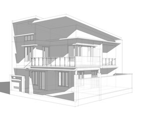 Architectural sketch of a building 3d rendering
