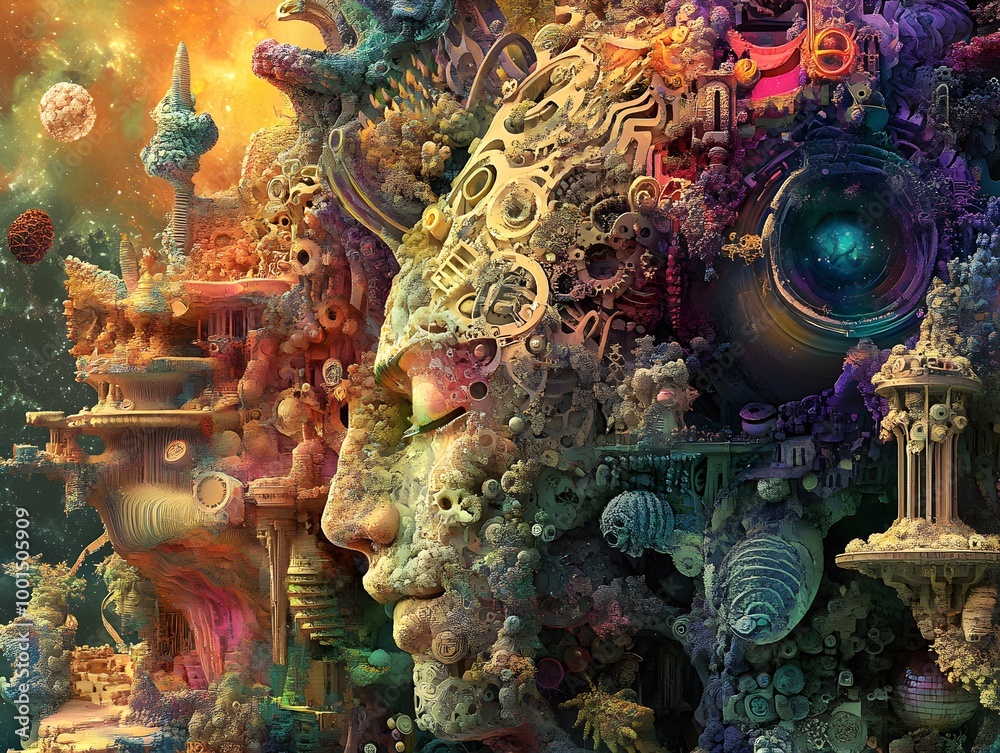 Poster surreal landscape of colorful abstract forms