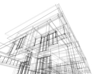 Architectural sketch of a building 3d rendering