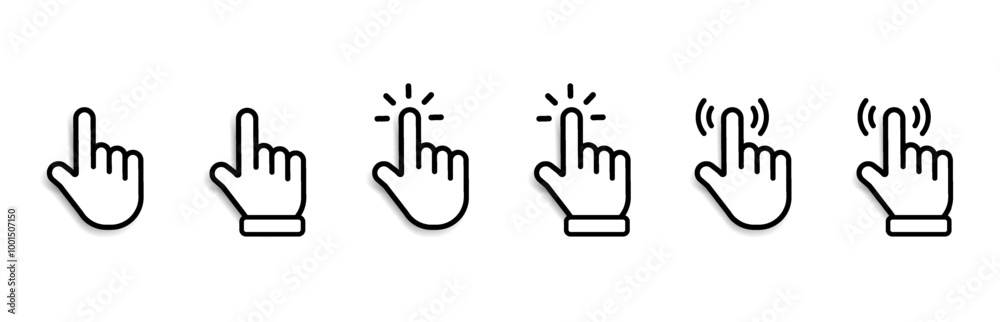 Fototapete Mouse click cursor set. Hand Cursor. Click icon. Mouse pointer set. Arrow cursor. Pointer click icon. Clicking cursor, pointing hand clicks and waiting loading icons. Website arrows or hand icon.