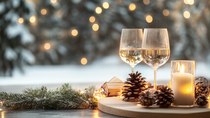 Romantic Evening, romantic scene of champagne flutes filled with sparkling wine