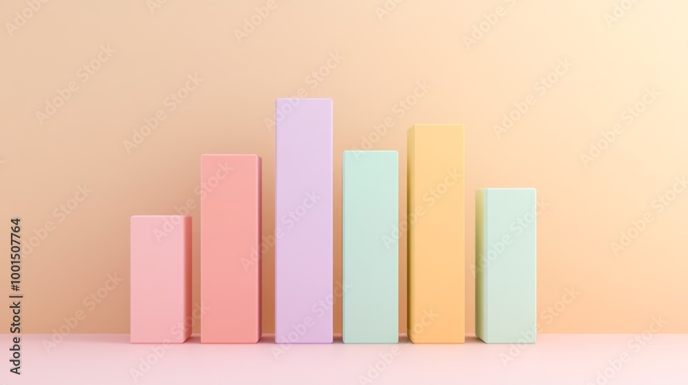 Fototapete a minimalist 3d bar graph with pastel-colored bars rising from a flat surface, with subtle shadows a