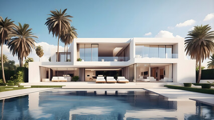 Fototapeta premium A large house with a pool and a house in the background
