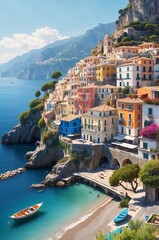 Illustration of a beautiful and serene Mediterranean landscape, Italy
