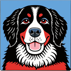 Fototapeta premium Happy Bernese Mountain Dog Illustration on Blue Background