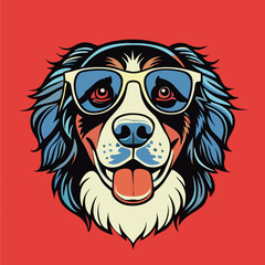 Fototapeta premium Hipster Dog with Glasses on Red Background Illustration