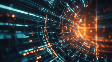 Obraz premium Futuristic Data Visualization with Blue and Orange Lights