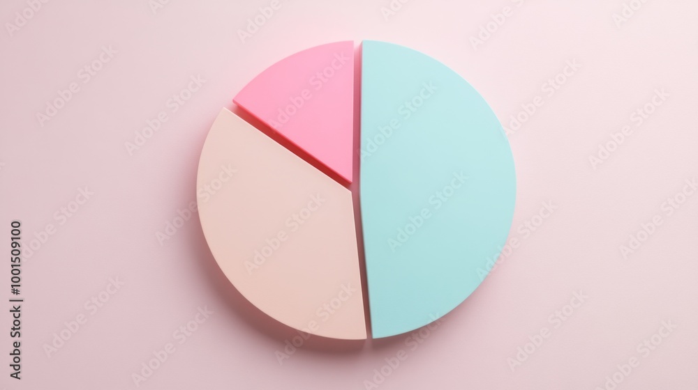 Poster a minimalistic pie chart with pastel-colored slices representing different budget categories, displa