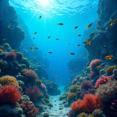 Naklejka premium Colorful coral reefs and tropical fish