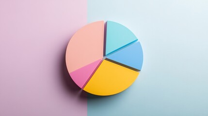 Obraz premium A minimalistic pie chart with pastel-colored slices representing different budget categories, displayed on a light background with percentages clearly labeled for easy understanding.