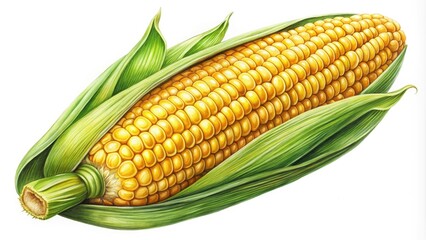 Detailed Hand-Drawn Illustration of a Fresh Ear of Corn on White Background for Culinary Use